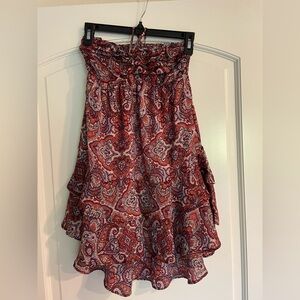 H&M Paisley Print Ruffle Halter Strapless Short Dress Red Pink Purple US 4